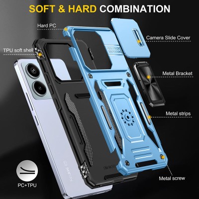 Ударостійкий чохол Camshield Army Ring для Xiaomi Redmi Note 13 Pro 4G / Poco M6 Pro 4G Блакитний / Light Blue