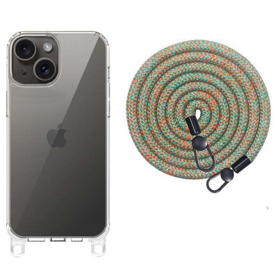 Чохол TPU Transparent with Straps для Apple iPhone 15 (6.1") Green / Red Чохол TPU Transparent with Straps для Apple iPhone 15 (6.1") Green / Red