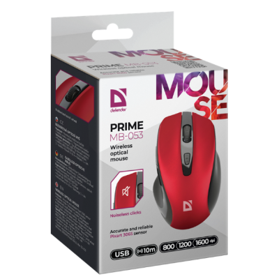 Миша DEFENDER (52052) Prime MB-053, 6D, 800-1600dpi, RED, wireless, silent Миша DEFENDER (52052) Prime MB-053, 6D, 800-1600dpi, RED, wireless, silent