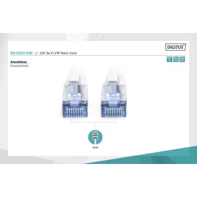 Патч-корд CAT 5e F-UTP, Cu, PVC AWG 26/7, довжина 3 м, колір сірий DK-1521-030 DIGITUS by ASSMANN