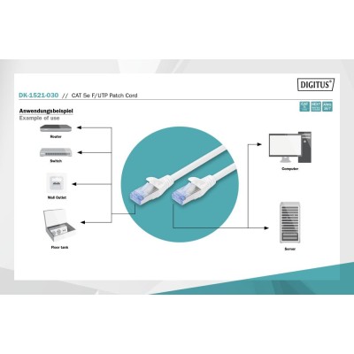 Патч-корд CAT 5e F-UTP, Cu, PVC AWG 26/7, довжина 3 м, колір сірий DK-1521-030 DIGITUS by ASSMANN Патч-корд CAT 5e F-UTP, Cu, PVC AWG 26/7, довжина 3 м, колір сірий DK-1521-030 DIGITUS by ASSMANN