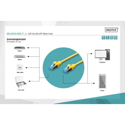 Патч-корд CAT 5e SF-UTP, Cu, PVC AWG 26/7, довжина 2 м, колір жовтий DK-1531-020/Y DIGITUS by ASSMANN