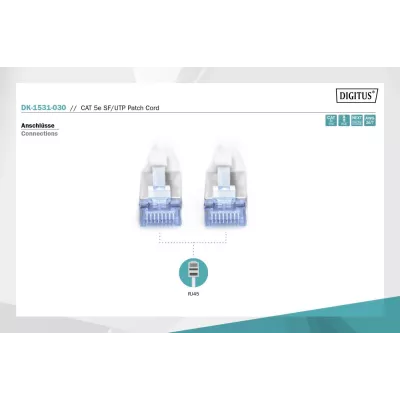 Патч-корд CAT 5e SF-UTP, Cu, PVC AWG 26/7, довжина 3 м, колір сірий DK-1531-030 DIGITUS by ASSMANN