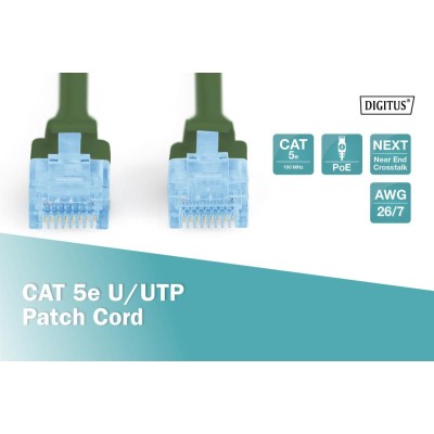 Патч-корд CAT 5e U-UTP, Cu, PVC AWG 26/7, довжина 0,5 м, колір зелений DK-1511-005/G DIGITUS by ASSMANN