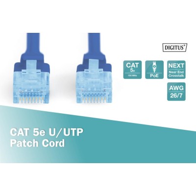 Патч-корд CAT 5e U-UTP, Cu, PVC AWG 26/7, довжина 3 м, колір синій DK-1511-030/B DIGITUS by ASSMANN