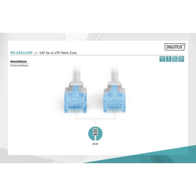 Патч-корд CAT 5e U-UTP, Cu, PVC AWG 26/7, довжина 3 м, колір сірий DK-1511-030 DIGITUS by ASSMANN