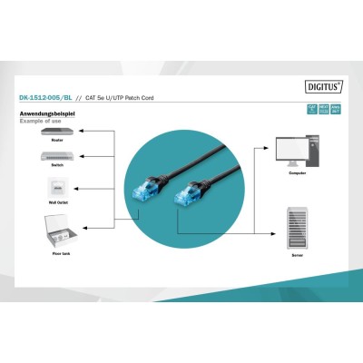 Патч-корд CAT 5e U-UTP, ПВХ AWG 26/7, довжина 0,5 м, чорний DK-1512-005/BL DIGITUS by ASSMANN Патч-корд CAT 5e U-UTP, ПВХ AWG 26/7, довжина 0,5 м, чорний DK-1512-005/BL DIGITUS by ASSMANN