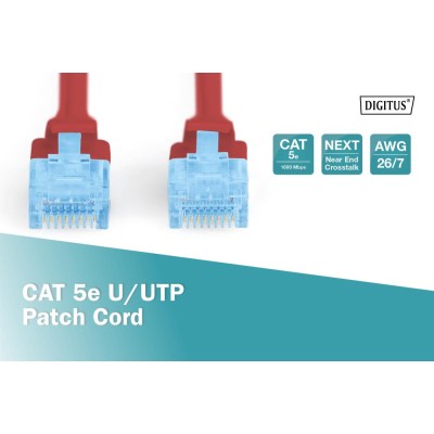 Патч-корд CAT 5e U-UTP, ПВХ AWG 26/7, довжина 3 м, колір червоний DK-1512-030/R DIGITUS by ASSMANN