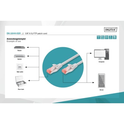 Патч-корд CAT 6 S-FTP, Cu, LSZH AWG 27/7, довжина 2 м, колір сірий DK-1644-020 DIGITUS by ASSMANN