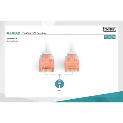 Патч-корд CAT 6 U-UTP, PVC AWG 26/7, довжина 3 м, колір сірий DK-1612-030 DIGITUS by ASSMANN