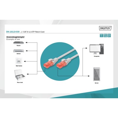 Патч-корд CAT 6 U-UTP, PVC AWG 26/7, довжина 3 м, колір сірий DK-1612-030 DIGITUS by ASSMANN