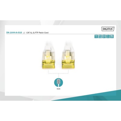 Патч-корд CAT 6A S-FTP, Cu, LSZH AWG 26/7, довжина 1 м, колір сірий, DK-1644-A-010 DIGITUS by ASSMANN