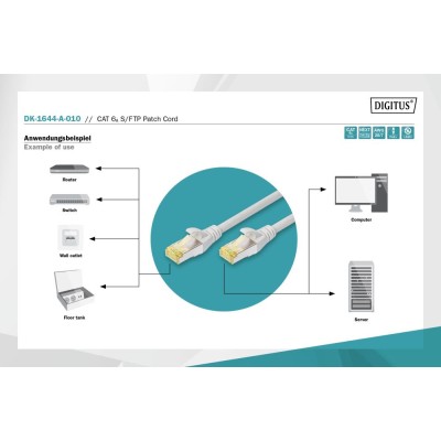 Патч-корд CAT 6A S-FTP, Cu, LSZH AWG 26/7, довжина 1 м, колір сірий, DK-1644-A-010 DIGITUS by ASSMANN