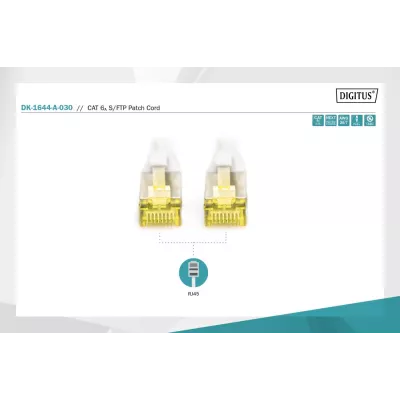 Патч-корд CAT 6A S-FTP, Cu, LSZH AWG 26/7, довжина 3 м, колір сірий DK-1644-A-030 DIGITUS by ASSMANN