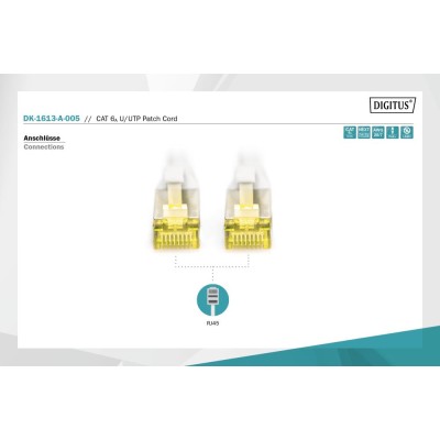 Патч-корд CAT 6A U-UTP, Cu, LSZH AWG 26/7, довжина 0,5 м, колір сірий DK-1613-A-005 DIGITUS by ASSMANN