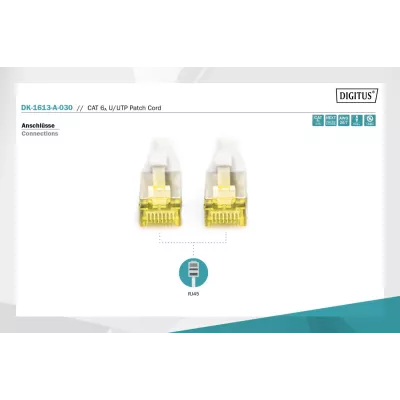 Патч-корд CAT 6A U-UTP, Cu, LSZH AWG 26/7, довжина 3 м, колір сірий DK-1613-A-030 DIGITUS by ASSMANN