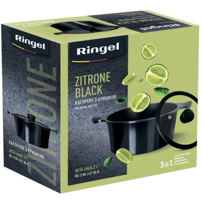 Каструля RINGEL Zitrone Black 24x12 см (4.2л) кришкою (RG-2108-24/1 BL-R)