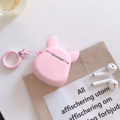 Силіконовий футляр Disney series для навушників AirPods + кільце П'ятачок / Рожевий