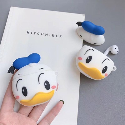 Силіконовий футляр Disney series для навушників AirPods 1/2 + карабін Дональд Дак/Бело-блакитний