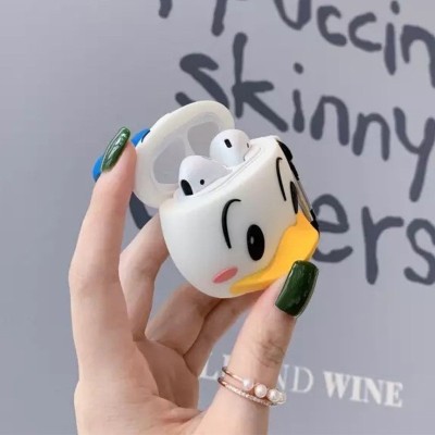 Силіконовий футляр Disney series для навушників AirPods 1/2 + карабін Дональд Дак/Бело-блакитний
