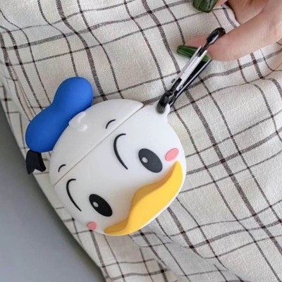 Силіконовий футляр Disney series для навушників AirPods 1/2 + карабін Дональд Дак/Бело-блакитний