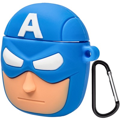 Силіконовий футляр Marvel & DC series для навушників AirPods 1/2 + карабін Капітан Америка/Синій