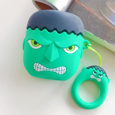 Силіконовий футляр Marvel & DC series для навушників AirPods 1/2 + кільце Халк / Зелений