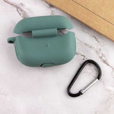 Силіконовий футляр New з карабіном для навушників Airpods Pro / Pro 2 Зелений / Pine green