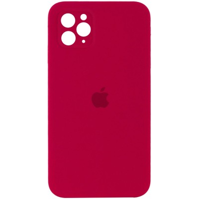 Чохол Silicone Case Square Full Camera Protective (AA) для Apple iPhone 11 Pro Max (6.5") Червоний / Rose Red