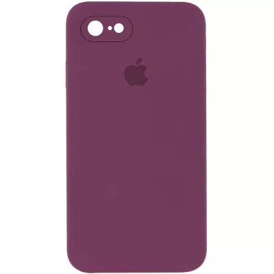 Чохол Silicone Case Square Full Camera Protective (AA) для Apple iPhone 7 / 8 / SE (2020) (4.7") Бордовий / Maroon