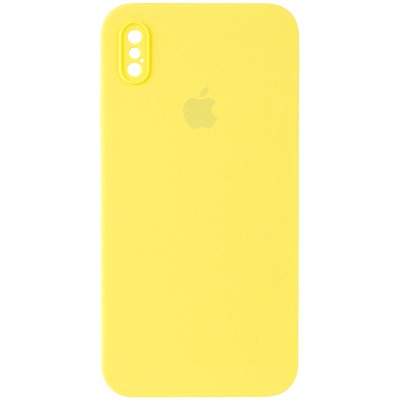Чохол Silicone Case Square Full Camera Protective (AA) для Apple iPhone XS / X (5.8") Жовтий / Yellow