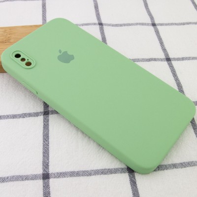 Чохол Silicone Case Square Full Camera Protective (AA) для Apple iPhone XS / X (5.8") М'ятний / Mint