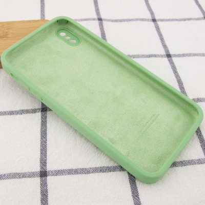 Чохол Silicone Case Square Full Camera Protective (AA) для Apple iPhone XS / X (5.8") М'ятний / Mint