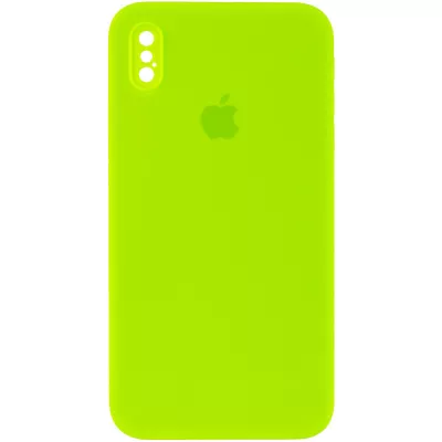 Чохол Silicone Case Square Full Camera Protective (AA) для Apple iPhone XS / X (5.8") Салатовий / Neon green
