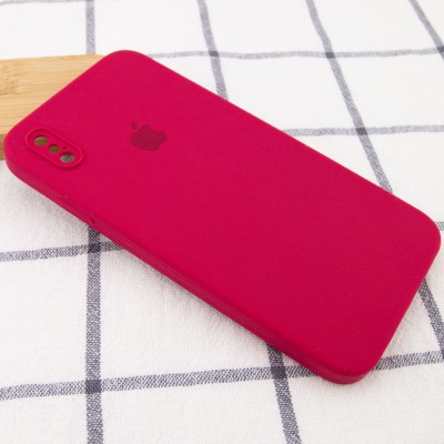 Чохол Silicone Case Square Full Camera Protective (AA) для Apple iPhone XS / X (5.8") Червоний / Rose Red