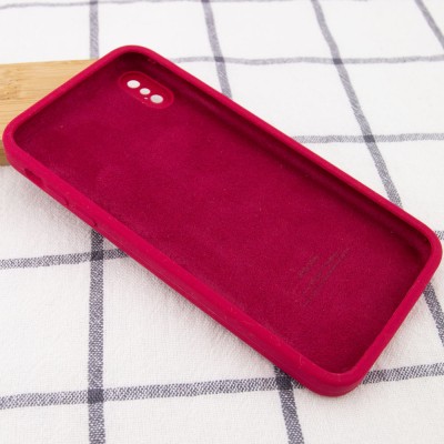 Чохол Silicone Case Square Full Camera Protective (AA) для Apple iPhone XS / X (5.8") Червоний / Rose Red