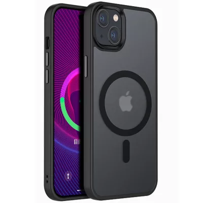 TPU+PC чохол Metal Buttons with MagSafe Colorful для Apple iPhone 13 (6.1") Чорний