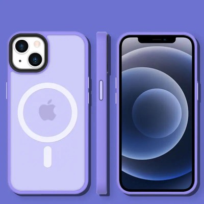 TPU+PC чохол Metal Buttons with MagSafe Colorful для Apple iPhone 14 (6.1") Бузковий