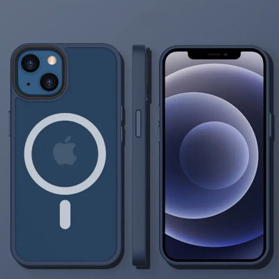 TPU+PC чохол Metal Buttons with MagSafe Colorful для Apple iPhone 14 (6.1") Синій
