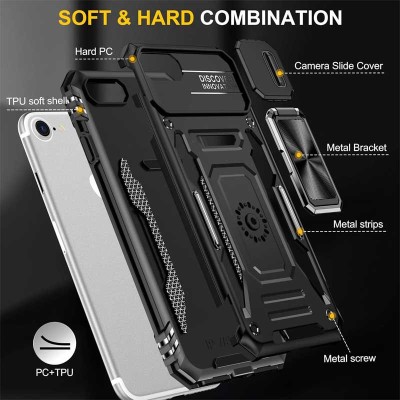 Ударостійкий чохол Camshield Army Ring для Apple iPhone 7 / 8 / SE (2020) (4.7") Чорний / Black
