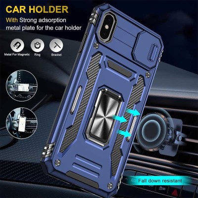 Ударостійкий чохол Camshield Army Ring для Apple iPhone X / XS (5.8") Синій / Navy