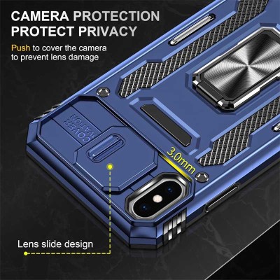 Ударостійкий чохол Camshield Army Ring для Apple iPhone X / XS (5.8") Синій / Navy