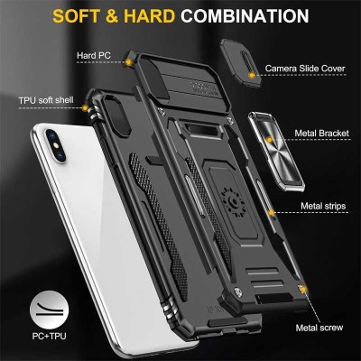 Ударостійкий чохол Camshield Army Ring для Apple iPhone X / XS (5.8") Чорний / Black Ударостійкий чохол Camshield Army Ring для Apple iPhone X / XS (5.8") Чорний / Black
