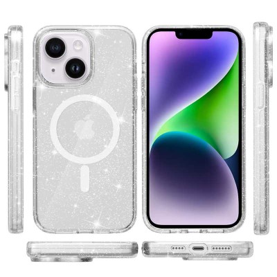 Чохол TPU Galaxy Sparkle (MagFit) для Apple iPhone 13 / 14 (6.1") Clear+Glitter