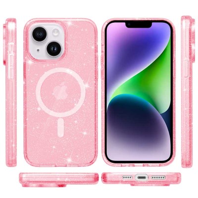 Чохол TPU Galaxy Sparkle (MagFit) для Apple iPhone 13 / 14 (6.1") Pink+Glitter