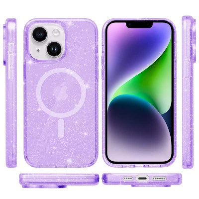 Чохол TPU Galaxy Sparkle (MagFit) для Apple iPhone 13 / 14 (6.1") Purple+Glitter