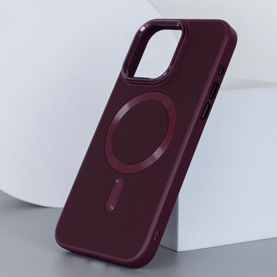 Шкіряний чохол Bonbon Leather Metal Style with MagSafe для Apple iPhone 13 (6.1") Бордовий / Plum
