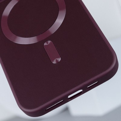 Шкіряний чохол Bonbon Leather Metal Style with MagSafe для Apple iPhone 13 (6.1") Бордовий / Plum