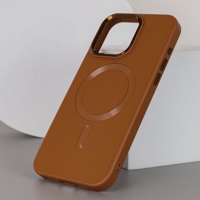 Шкіряний чохол Bonbon Leather Metal Style with MagSafe для Apple iPhone 13 (6.1") Коричневий / Brown