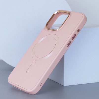 Шкіряний чохол Bonbon Leather Metal Style with MagSafe для Apple iPhone 13 (6.1") Рожевий / Light pink